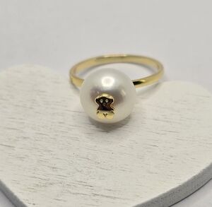Tous Vermeil Pearl Ring Size 7